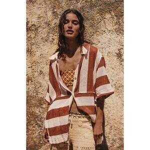We The Free Del Mar Cabana Striped Button Down Shirt Size Small EUC Sheer